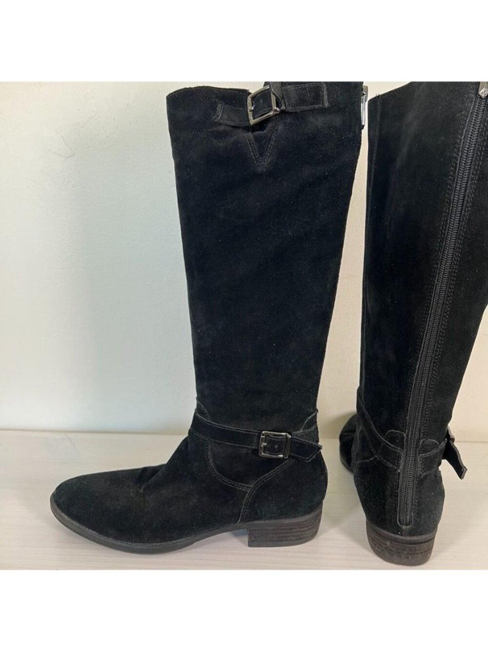 Sam Edelman Black Suede Knee High Riding Boots Buckle Equestrian Moto - Picture 5 of 14